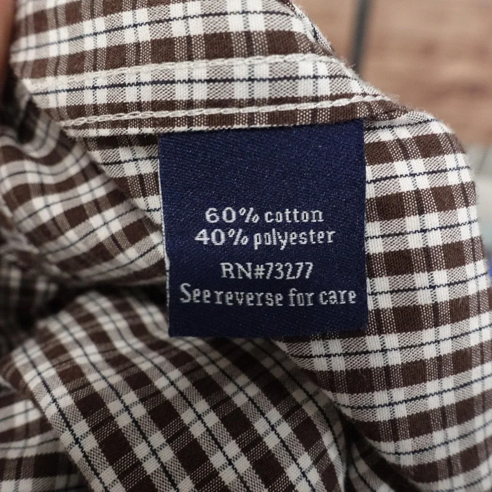 Croft & Barrow Shirt Mens 2XL Brown Check Long Sleeve Button-Up Easy Care Pocket